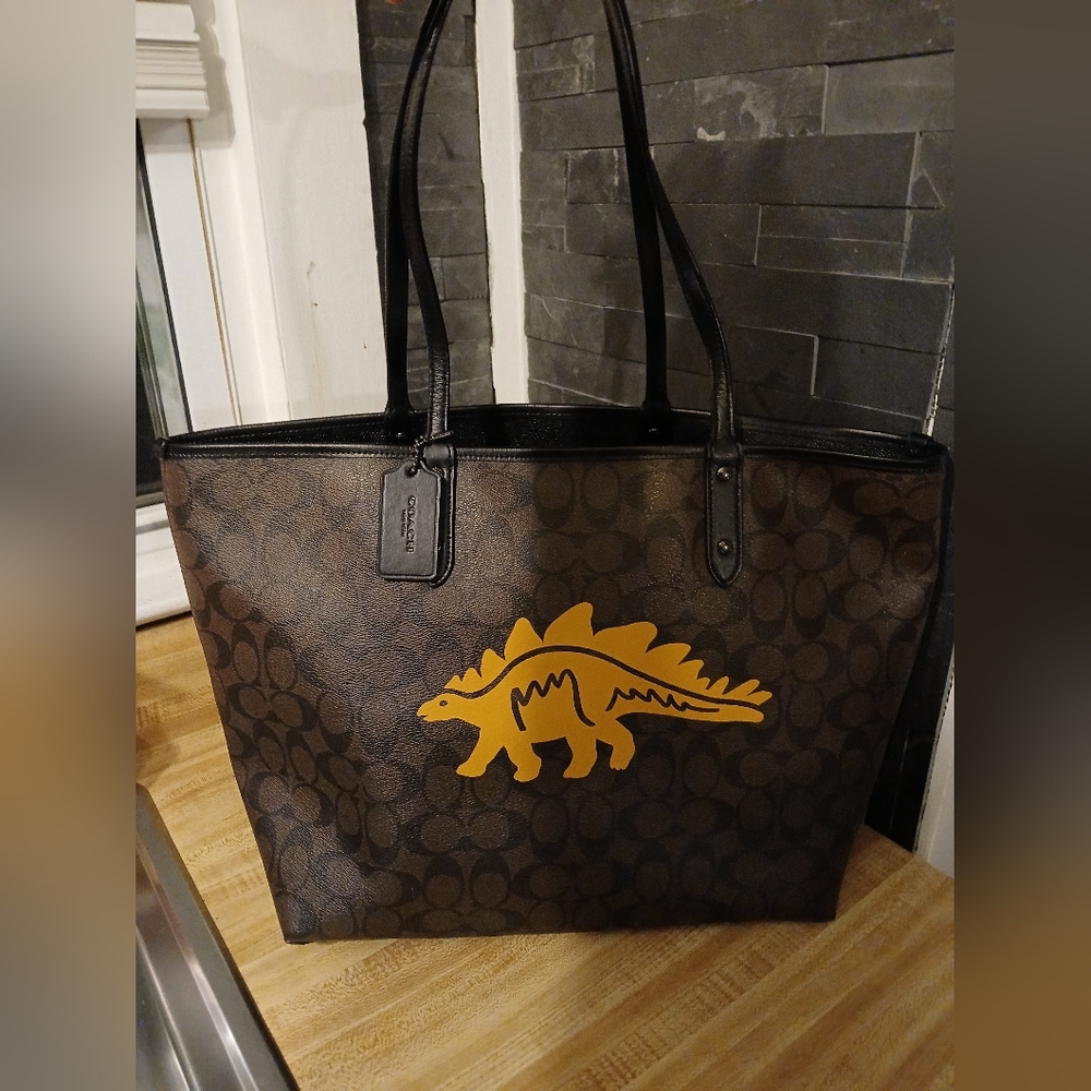 Coach Reversible Tote Bag with Yellow Dinosaur Design - Picture 6 of 12